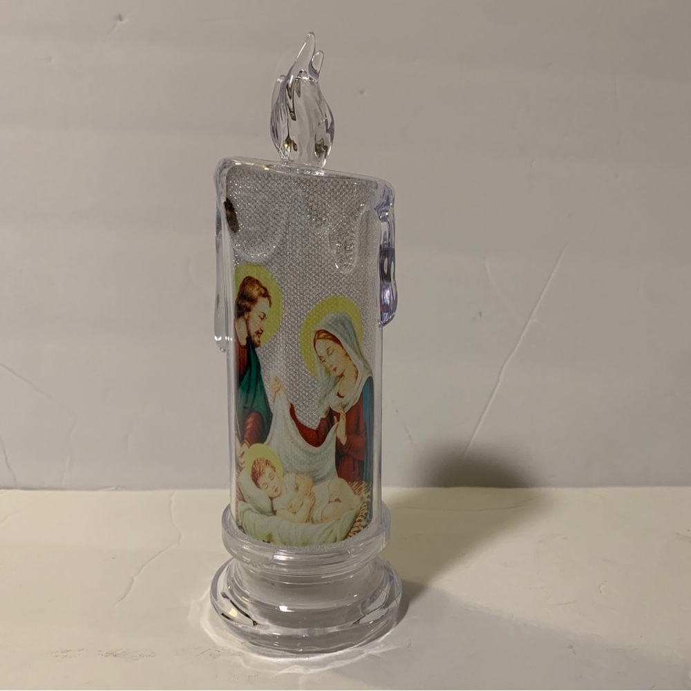 LED 7” Candle Flameles Devotional Religious Holy Family - Nativity New w/ Box